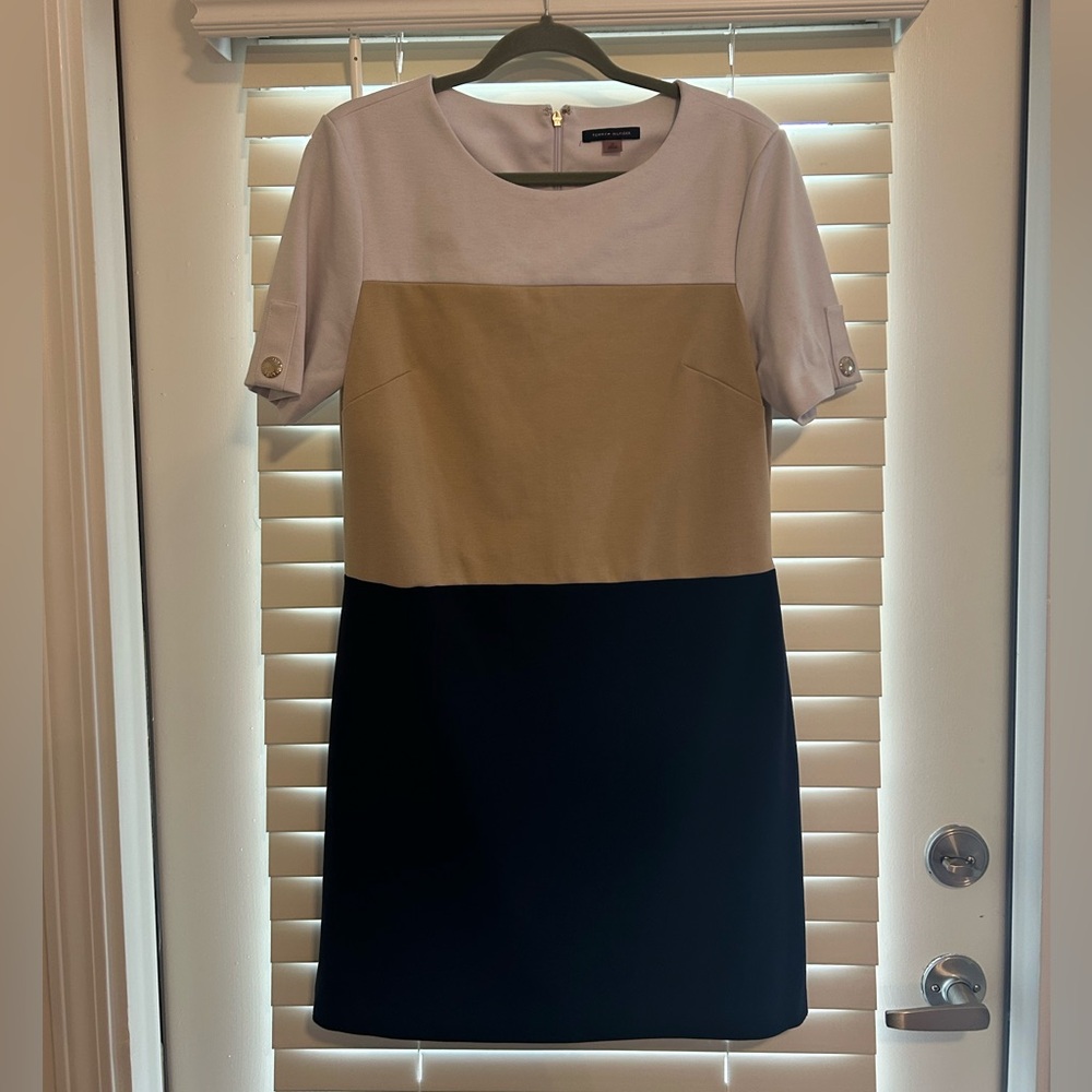 Tommy Hilfiger Cream, Tan, and Black Midi Dress